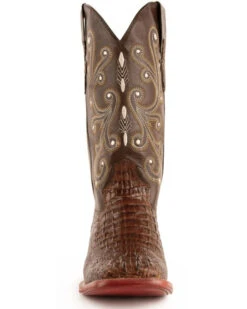 Ferrini Men's Caiman Croc Print Western Boots - Broad Square Toe -Coral Shoes Shop 036G45 7059 P4