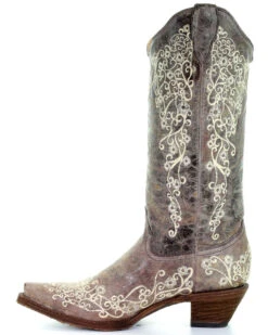Corral Women's Crater With Bone Embroidery Western Boots - Snip Toe -Coral Shoes Shop 045S76 41 LT