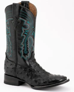 Ferrini Men's Full-Quill Ostrich Embroidered Western Boots - Broad Square Toe