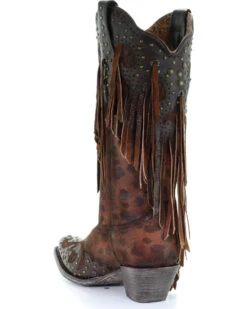 Corral Women's Leopard Stud & Fringe Western Boots - Snip Toe -Coral Shoes Shop 2000241028 271 D3