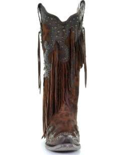 Corral Women's Leopard Stud & Fringe Western Boots - Snip Toe -Coral Shoes Shop 2000241028 271 FT