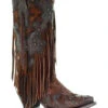 Corral Women's Leopard Stud & Fringe Western Boots - Snip Toe