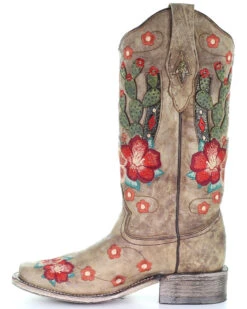 Corral Women's Cactus Floral Embroidery Overlay Western Boots - Square Toe -Coral Shoes Shop 2000282865 251 P3