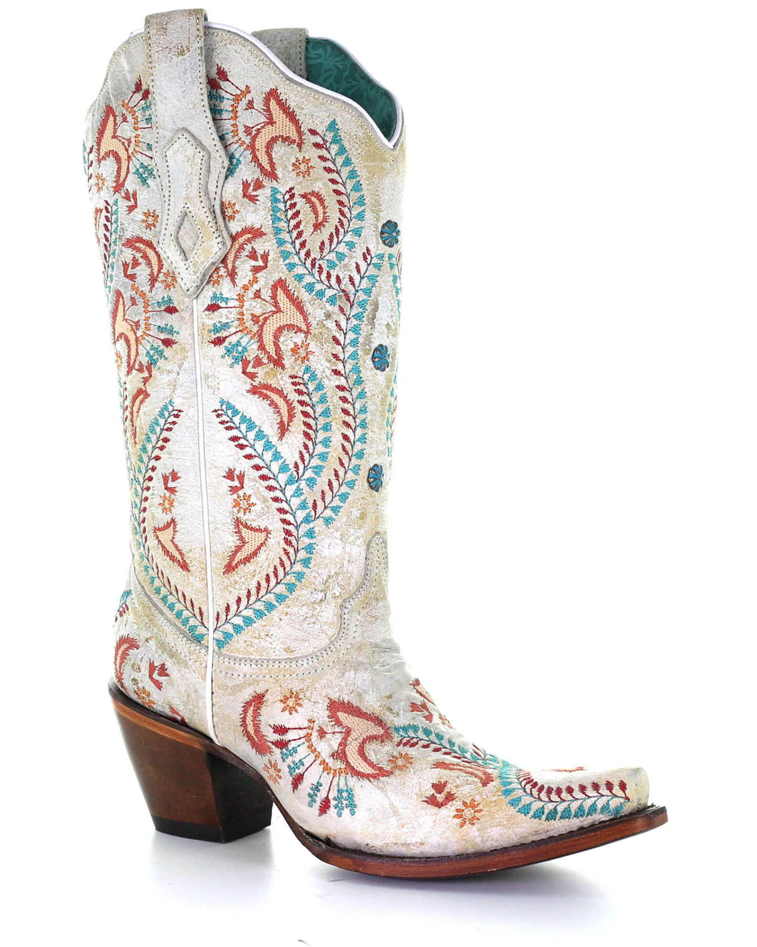 Corral Women's Turquoise Embroidery With Studs Western Boots - Snip Toe 1 Corral Women's Turquoise Embroidery With Studs Western Boots - Snip Toe